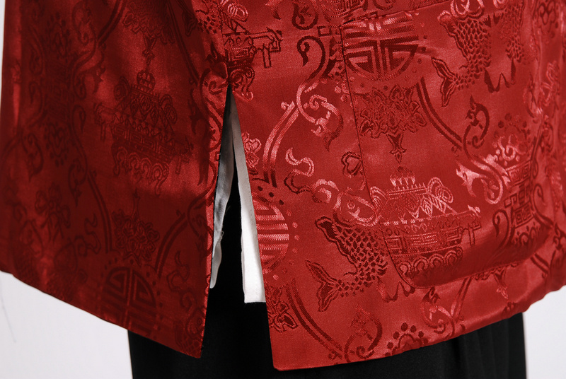 Preorder ชุดจีน ชาย เสื้อคอจีน ผ้าแพร สีน้ำเงิน/ แดง ใส่ได้สองด้าน