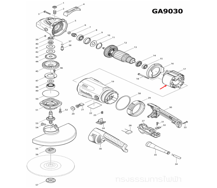 ฟิลคอยล์ หินเจียร 7 นิ้ว มากีต้า Makita รุ่น GA7030, GA9030 [#17] (แท้) ##(**)