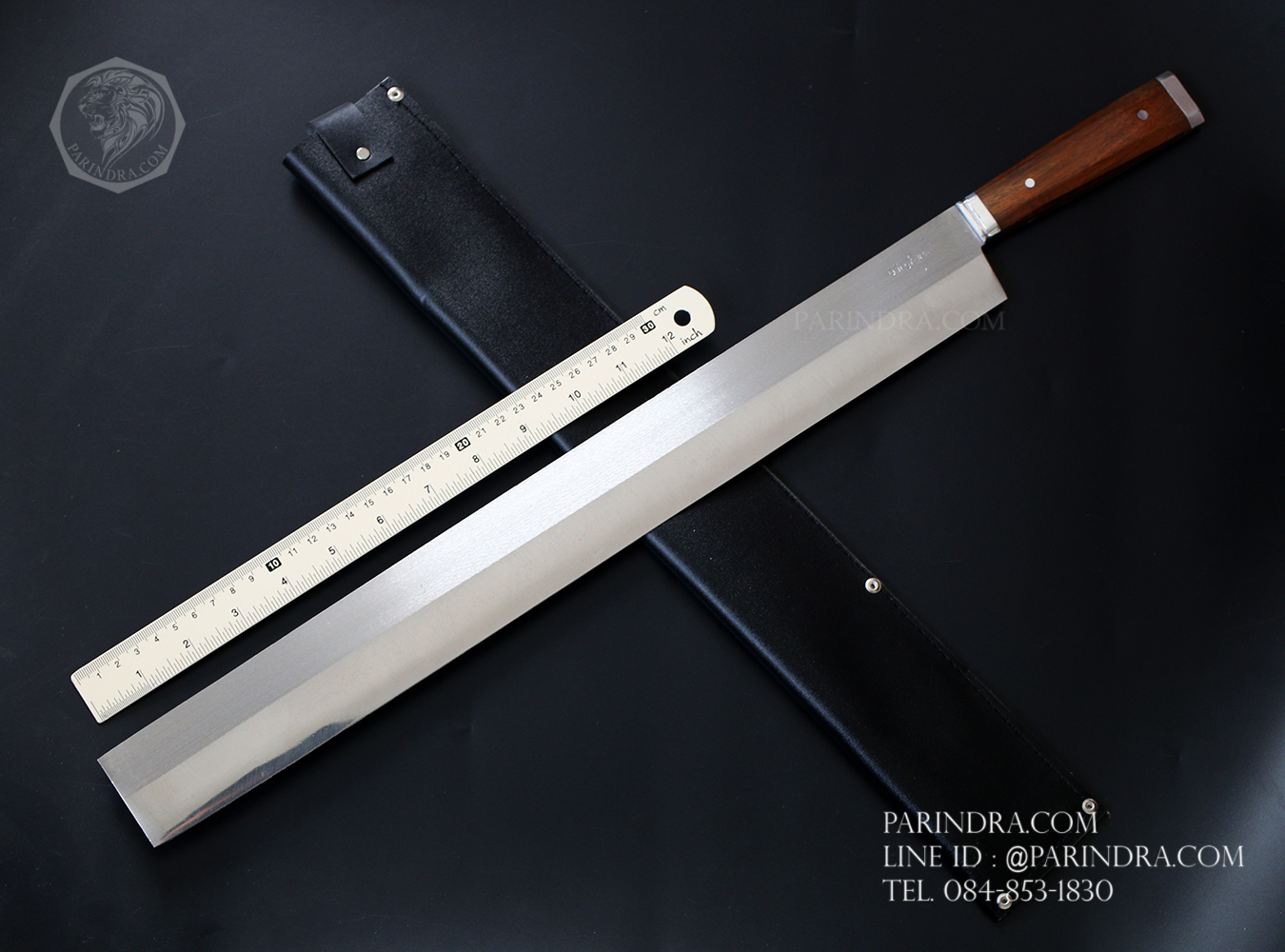 มีด อรัญญิก สปาต้าด้ามไม้ หัวตัด พร้อมซองหนัง