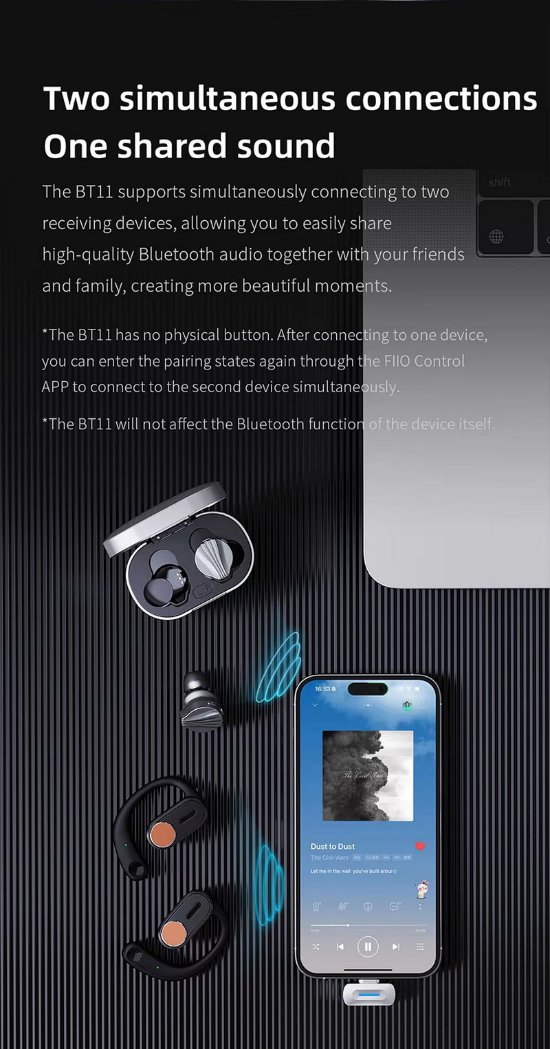 FiiO BT11 เครื่องส่งสัญญาณ Bluetooth 5.4 ความเร็วสูง ชิปเรือธง Qualcomm QCC5181 รองรับ LDAC ประกันศูนย์ไทย