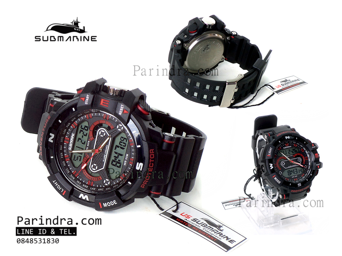 นาฬิกา US submarine Protector รุ่น TP3161M สีดำตัดแดงกรอบเข็มทิศ