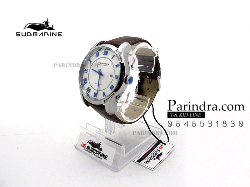 นาฬิกา US Submarine J118MD ของแท้ 100 % สายหนังน้ำตาลหน้าปัดขาว