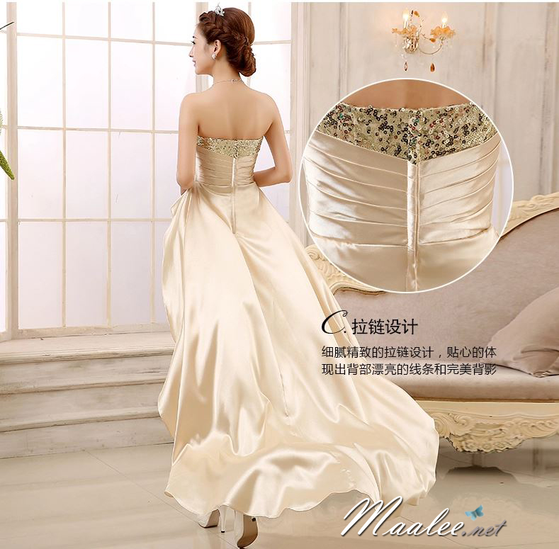 พร้อมส่ง ชุดราตรีสั้น เกาะอก เซ็กซี่หน้าสั้นหลังยาว แต่งเลื่อมประดับเข็มกลัด สีฟ้า