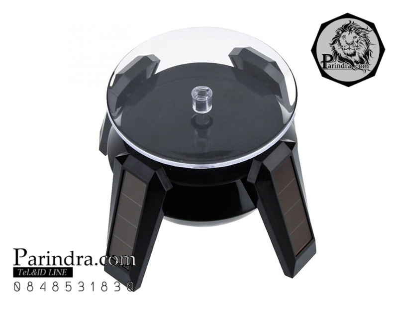 แท่นโชว์สินค้าแบบหมุน จานหมุน แท่นหมุน ถาดหมุน พลังงานแสงอาทิตย์ และใส่แบตเตอรี่ได้ ดีไซน์คล้ายขายานอวกาศ สีดำ