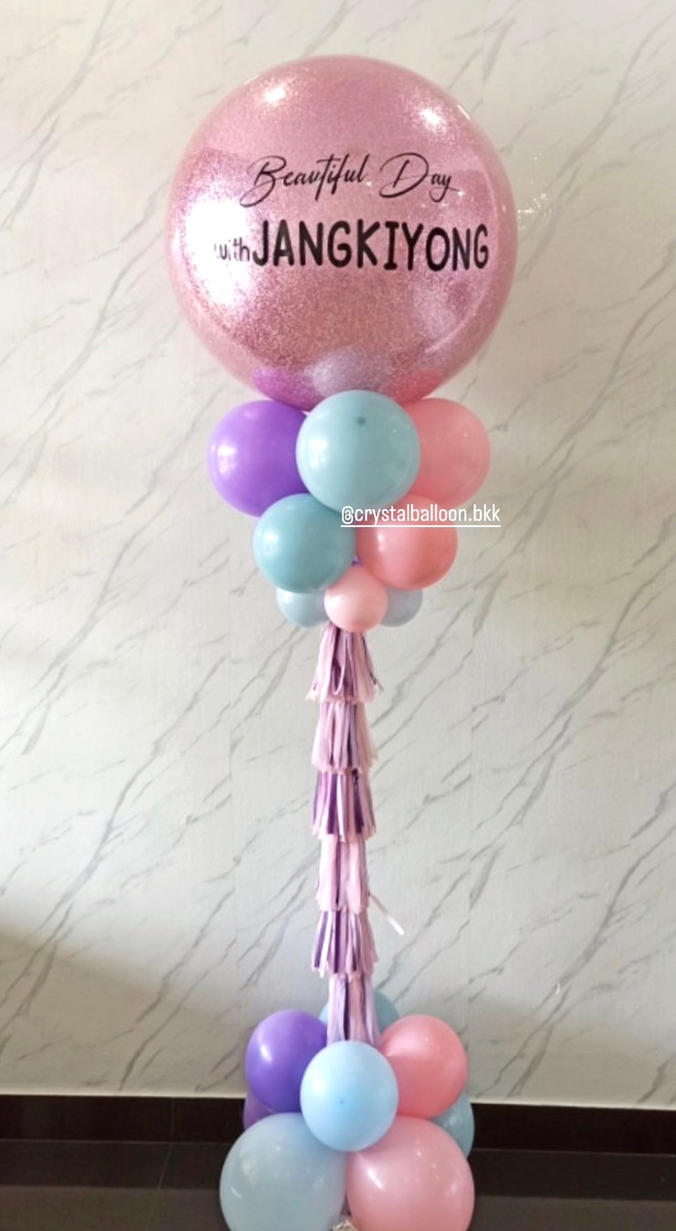 เสาลูกโป่ง เปิดงาน Bubble ขนาด 36" กลิตเตอร์สีชมพู 1 เสา พร้อมตกแต่ง สามารถเปลี่ยนสีลูกโป่ง/เปลี่ยนข้อความได้