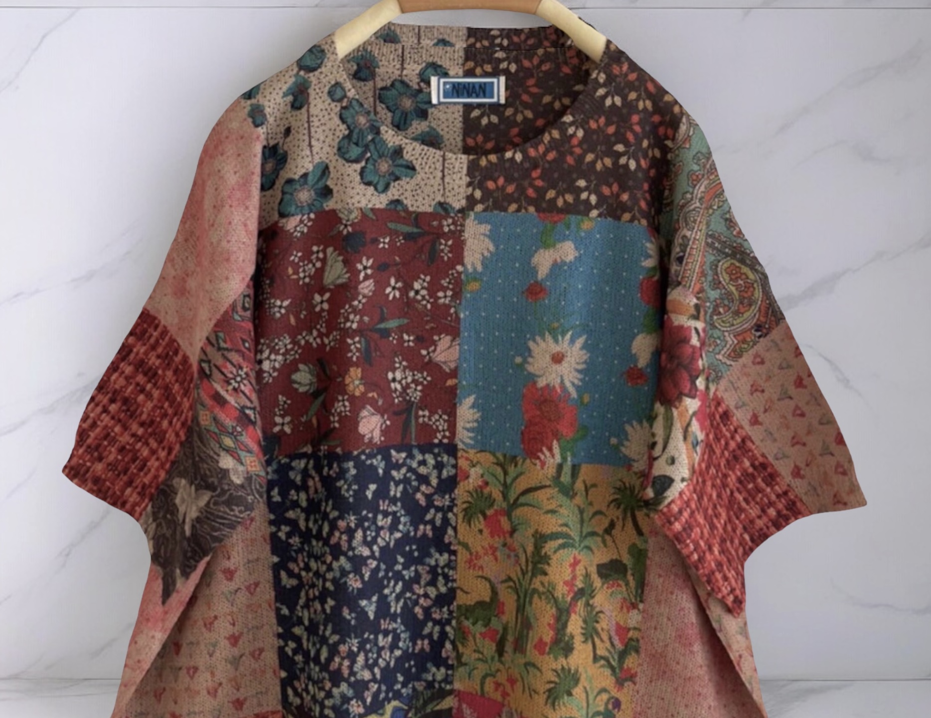 เสื้อยืดไหมพรมบางลาย patchwork