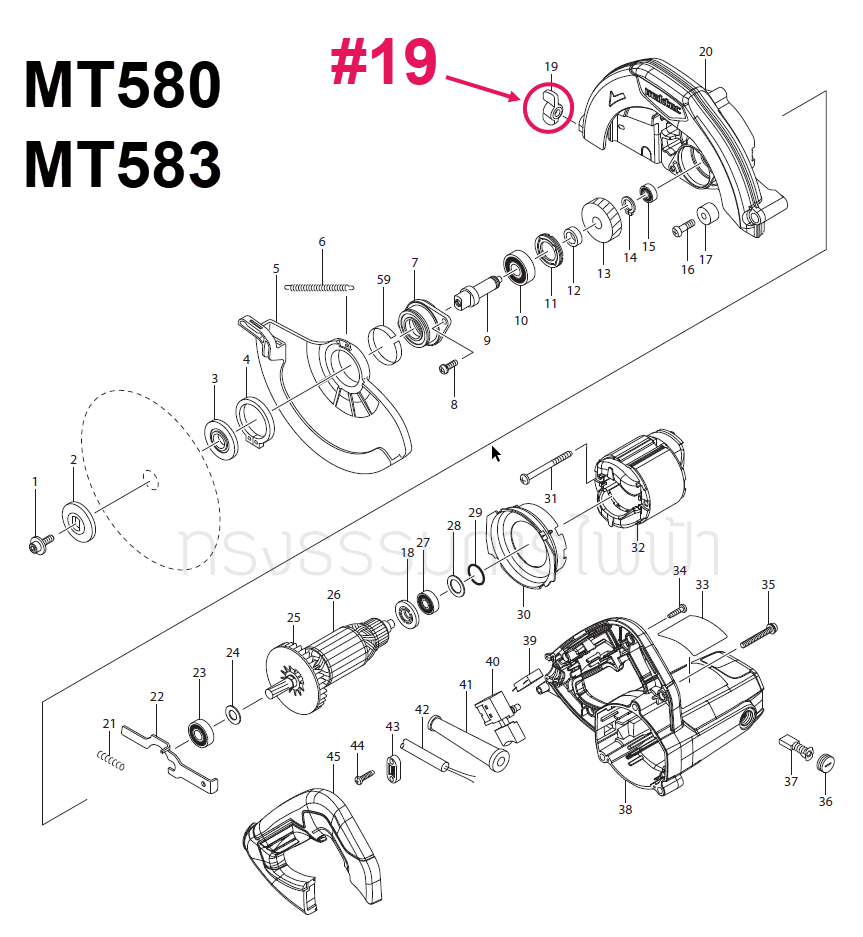 ลูกบิดปรับล็อค เลื่อยวงเดือน Maktec, เครื่องตัดคอนกรีต Makita MT560, MT580, MT583, 4100NH2, M5801, M5801B Pn.252649-4 (แท้) ##(*)