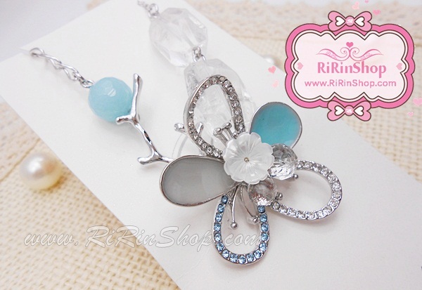 Nuance สร้อยข้อมือเกาหลีแต่งหินธรรมชาติ, คริสตัล สีฟ้า - เงิน
