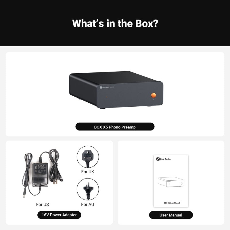 Fosi Audio BoxX5 พรีแอมป์โฟโนสำหรับเครื่องเล่นแผ่นเสียง รองรับ MM และ MC ประกันศูนย์ไทย