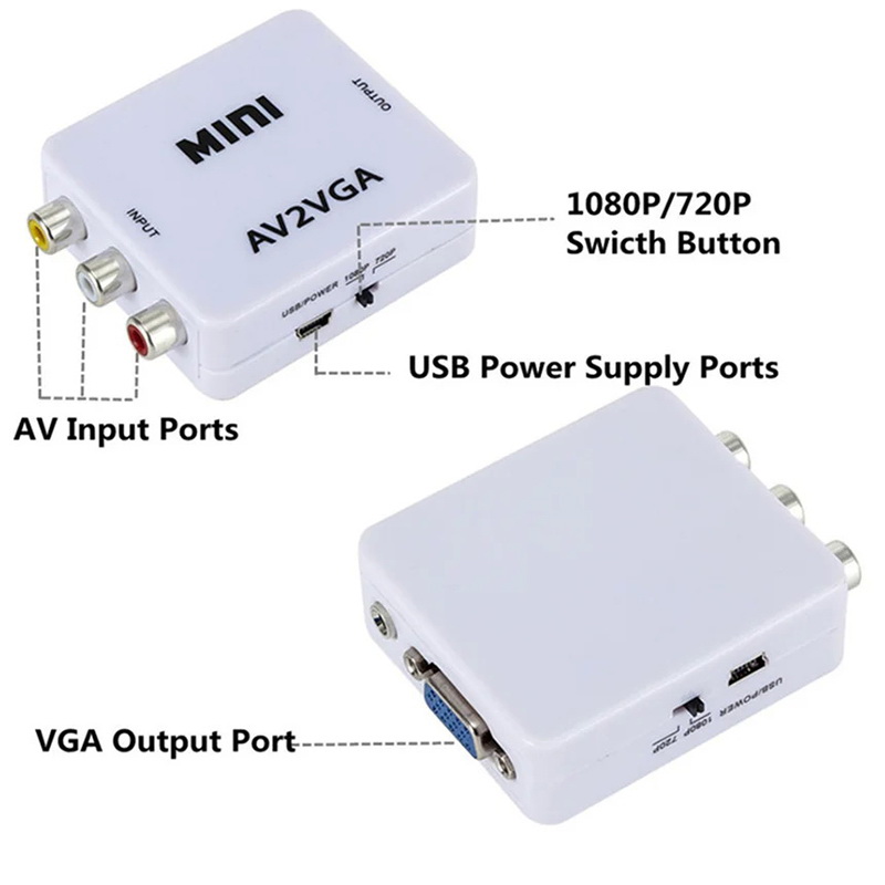 X-Tips AV to VGA อะแดปเตอร์แปลง AV ออก VGA พร้อม AUX 3.5 มม. รองรับ 1080p (60HZ)