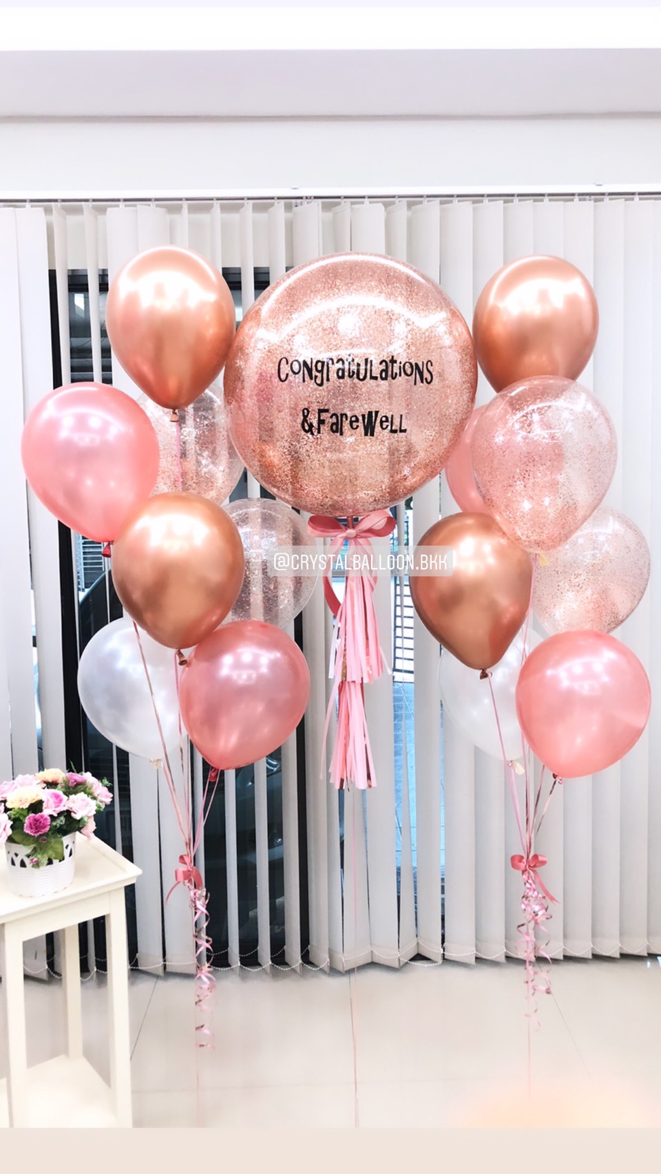 ลูกโป่ง แสดงความยินดี ในโอกาสพิเศษ Bubble ขนาด 24" สีโรสโกล พร้อม ช่อลูกโป่ง 2 ช่อ,ลูกโป่งใส ใส่กลิตเตอร์ พร้อมตกเเต่ง สามารถเปลี่ยนสีลูกโป่ง/เปลี่ยนข้อความได้