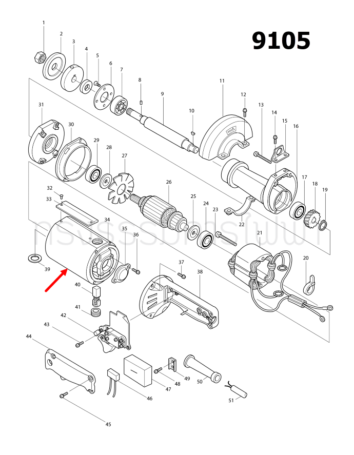 เสื้อทุ่น เครื่องขัดสแตนเลส Makita มากีต้า 9105 [#34] Pn.183172-7 (แท้) ##