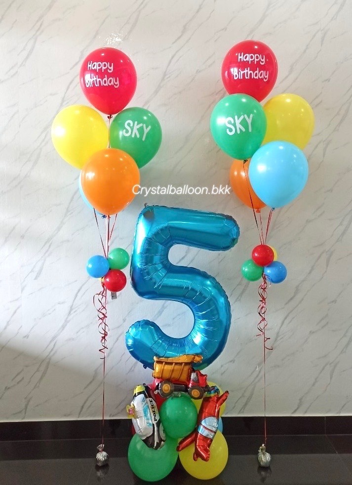 ลูกโป่ง วันเกิดเด็ก ฟอยล์ตัวเลข ขนาด 40" ตั้งฐาน 1 ชิ้น พร้อม ช่อลูกโป่ง ช่อ 5 ลูก 2 ช่อ Theme Colorful พร้อมตกแต่ง สามารถเปลี่ยนสีลูกโป่ง/เปลี่ยนสี-ฟอยล์ตัวเลข/เปลี่ยนฟอยล์ตกแต่งได้
