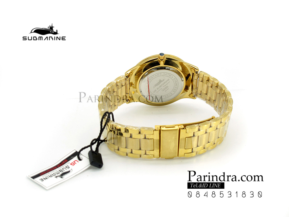 นาฬิกาคู่ US submarine รุ่น J117MD เรือนสีทองหน้าปัดสีดำ เลขโรมัน แพคคู่