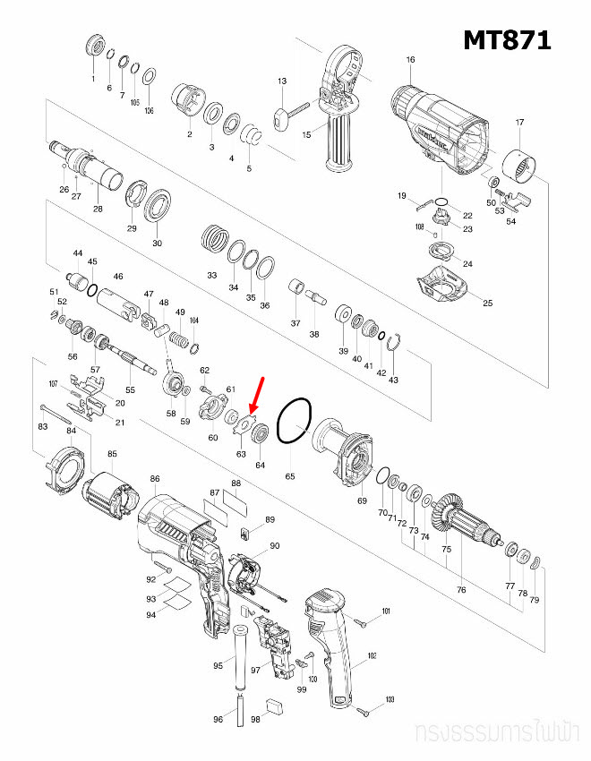 BEARING RETAINER สว่านโรตารี่ Maktec, Makita MT870, MT871, M8701, M8701B [#63] Pn.285735-6 (แท้) ##