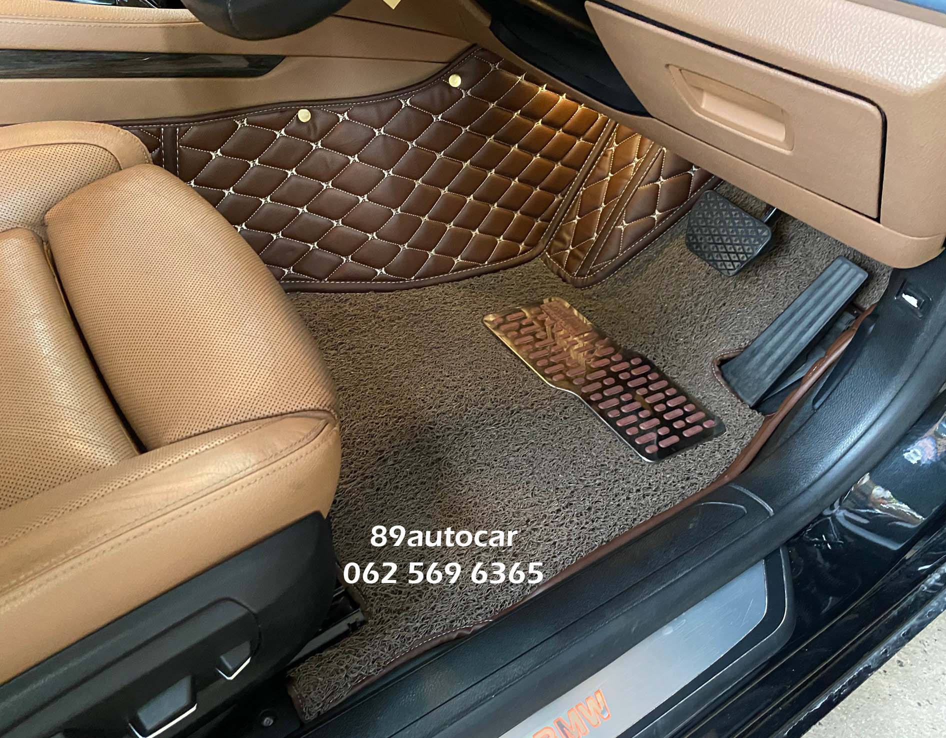 ขายพรมรถยนต์ BMW 720 , 730 LD F02 ปูพรม8d สีกาแฟเย็บติดกับพรมดักฝุ่นสีน้ำตาล