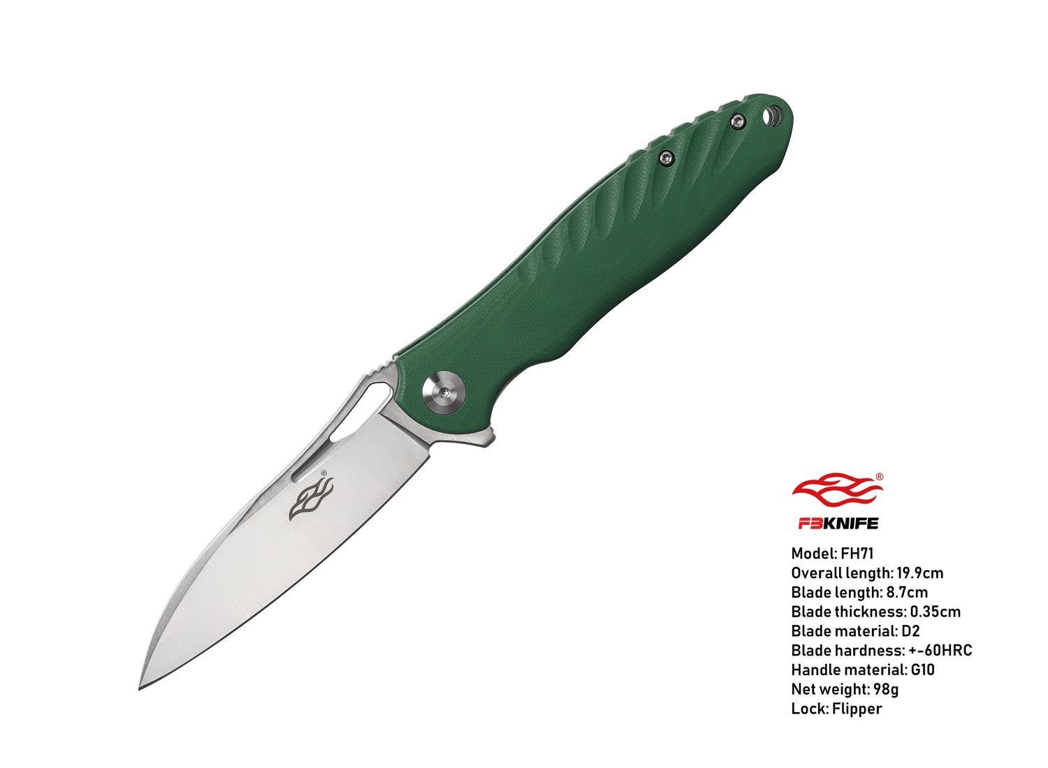 มีดพับ Ganzo กานโซ่ รุ่น FH71-GB / D2 Steel / ด้าม G10 สีเขียวแก่ ของแท้ 100%