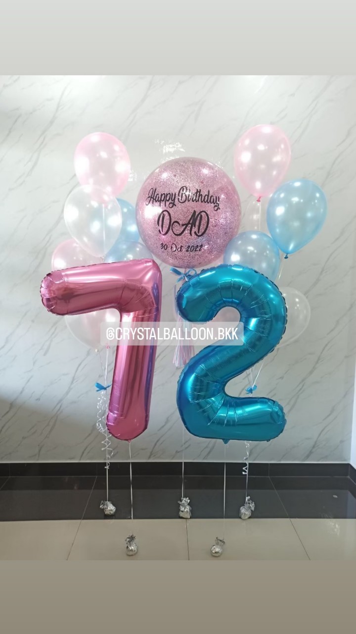 ลูกโป่ง วันเกิด Bubble ขนาด 24" สีชมพู พร้อม ช่อลูกโป่ง ช่อ 7 ลูก 2 ช่อ พร้อม ฟอยล์ตัวเลข ขนาด 40" 2 ชิ้น พร้อมตกเเต่ง สามารถเปลี่ยนสีลูกโป่ง/เปลี่ยนข้อความ/เปลี่ยนขนาด/เปลี่ยนสี-ฟอยล์ตัวเลขได้