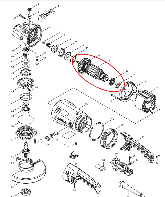 ทุ่น หินเจียร7นิ้ว มากีต้า Makita GA7030, GA9030 (แท้) ##(*)