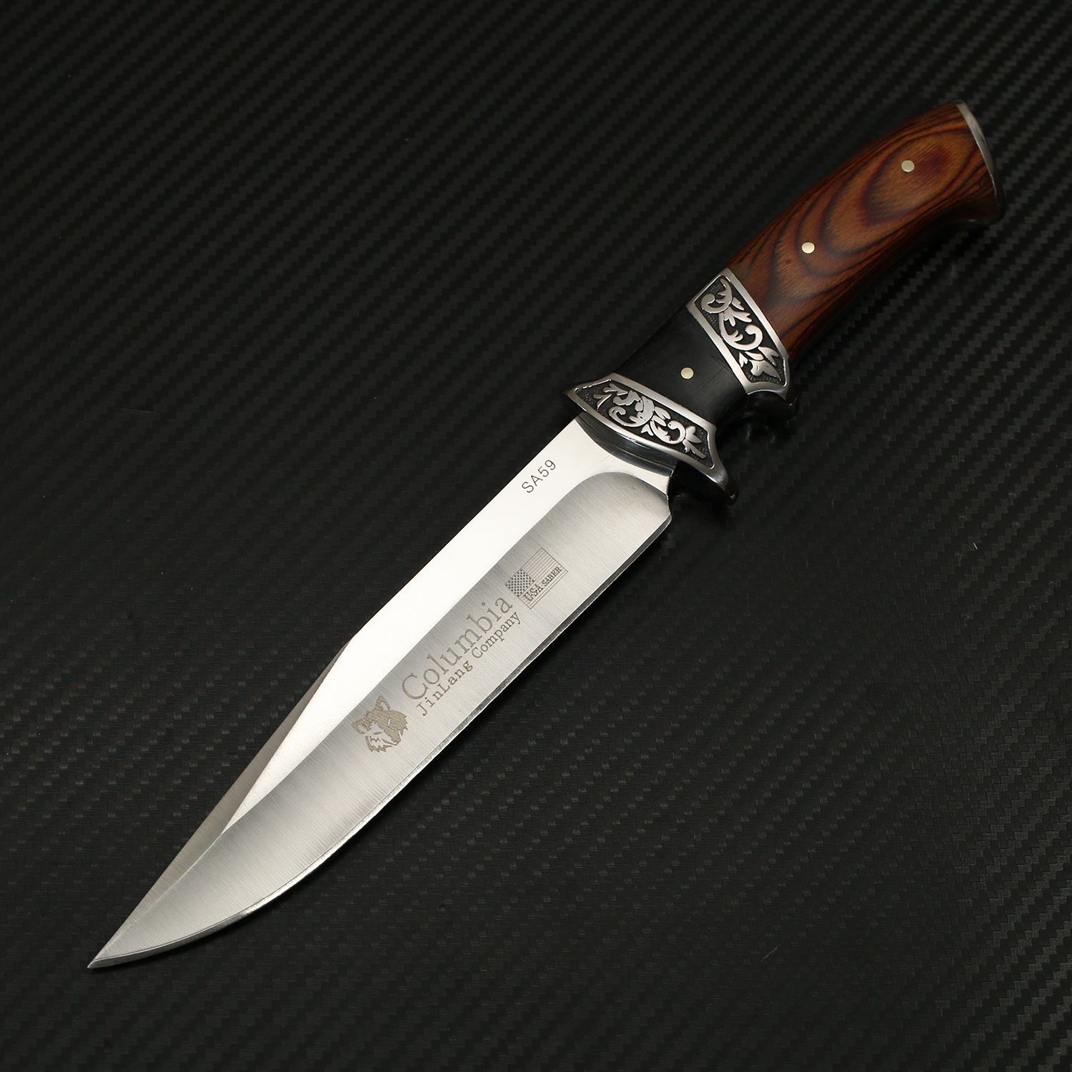 มีดเดินป่า COLUMBIA รุ่น SA59 ด้ามไม้แท้มีลวดลาย การ์ดนิ้ว 2 ชั้น ทรงใบมีดสวย