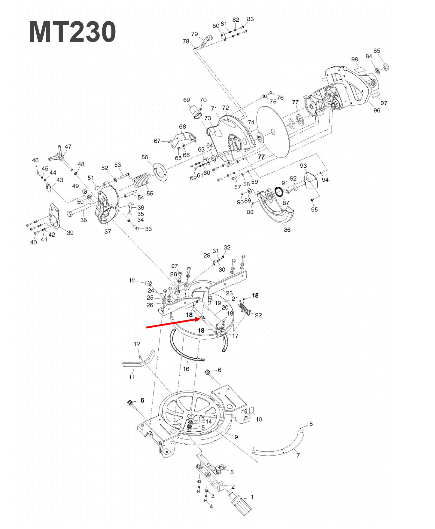 KERF BOARD แท่นตัดองศา มาคเทค Maktec MT230 [#20] Pn.23000020 (แท้) ##(*)