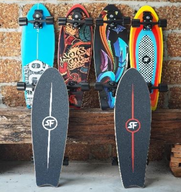 Surf Skate ยี่ห้อ S-Fight รุ่น S7 FishDeck ทรัค S7 (หน้าไว ปั้มง่าย พริ้วตัว) บอร์ดทรง หางปลา ไม้เมเปิ้ล 7 ชั้น หนา13มิล