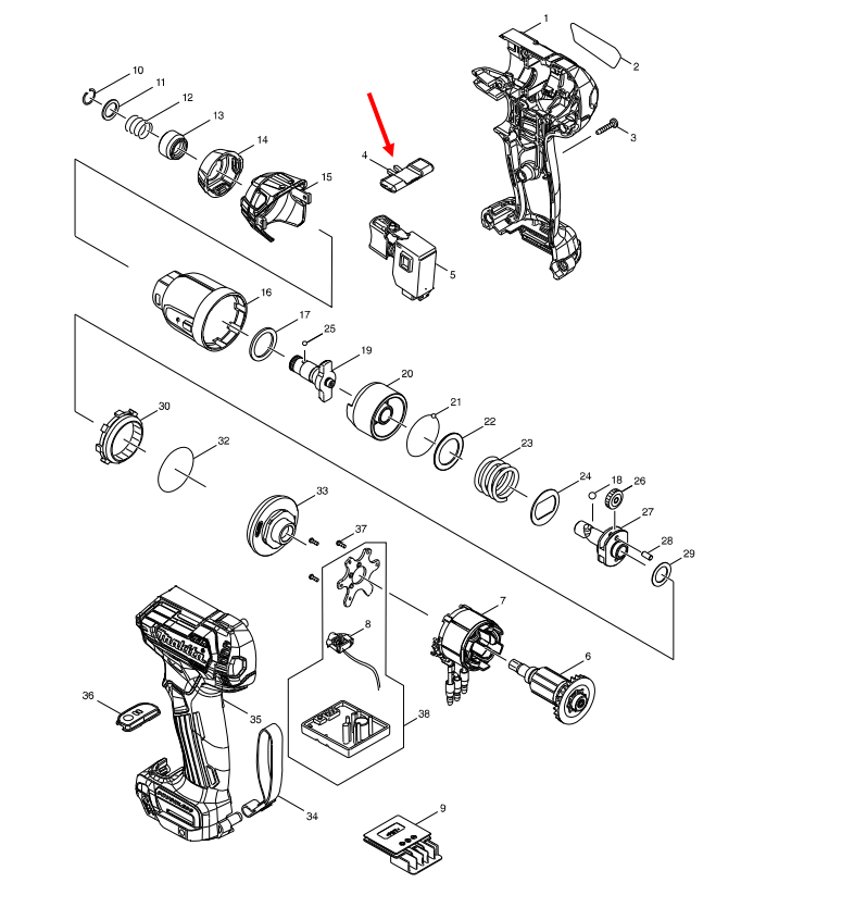 ตัวปรับซ้าย-ขวา สว่านไร้สาย Makita มากีต้า TD111D, DTD153, DTD154 [#4], DTW300 [#34] Pn.455053-8 (แท้) ##