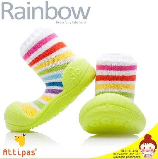 รองเท้าหัดเดิน Attipas รุ่น Rainbow Green (พื้นรองเท้าสีเขียว) รองเท้าหัดเดินที่ดีที่สุด แบรนด์ ATTIPAS