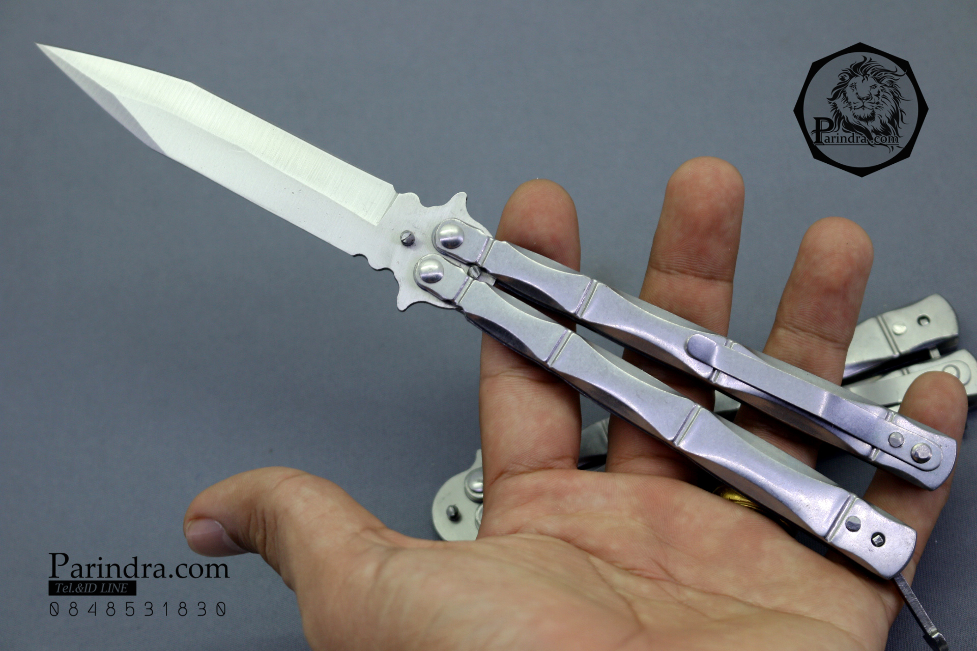 มีดบาลีซอง Balisong มีดควง มีดปีกผีเสื้อ ด้ามปล้องลำไผ่ สีเงิน ขนาด 9 นิ้ว BLA014