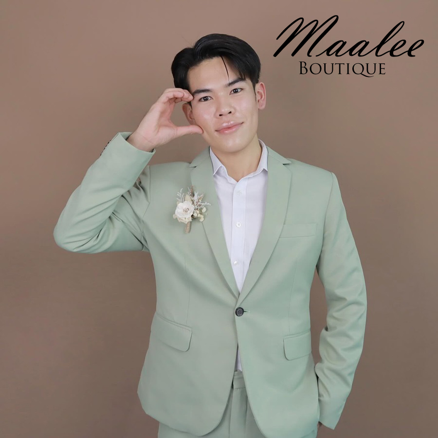พร้อมเช่า ชุดสูทชาย สีชาเขียว งานตัดสูทพลัสไซส์ (ไม่มีกั๊ก)