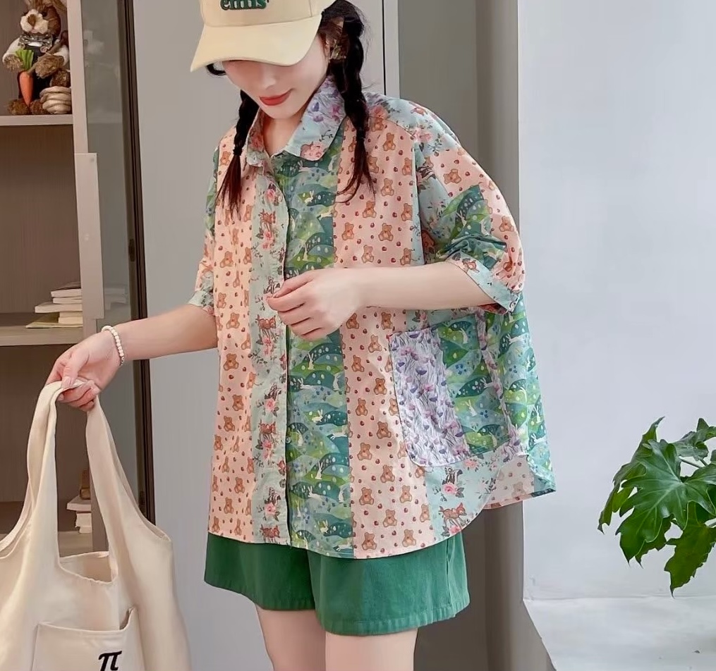 เสื้อผ้าคอตตอนลายpatchworkแต่งกระเป๋า