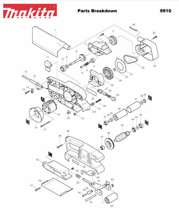 9910 เครื่องขัดกระดาษทรายสายพาน Makita Spare Parts