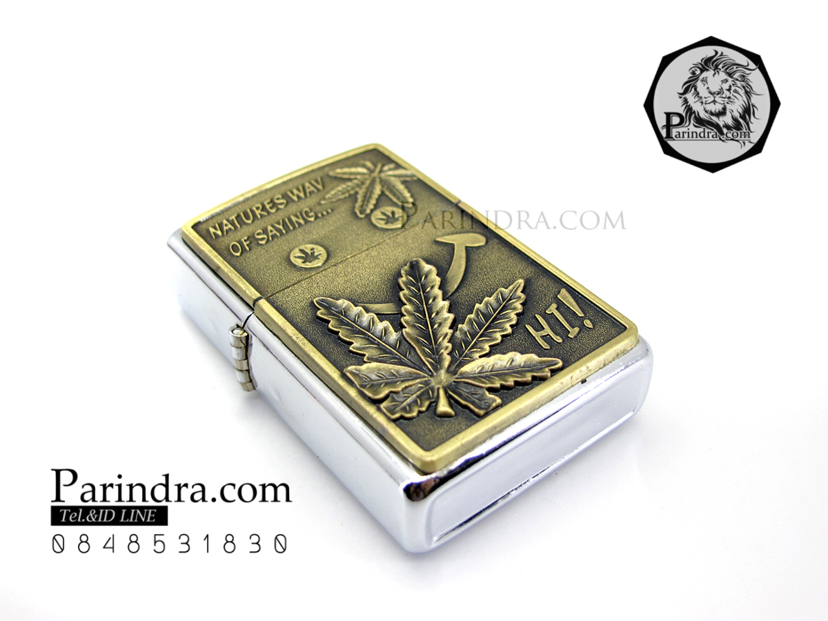 ไฟแช็คน้ำมัน Nature way of Saying Hi! ลายนูน รูปใบกัญชา