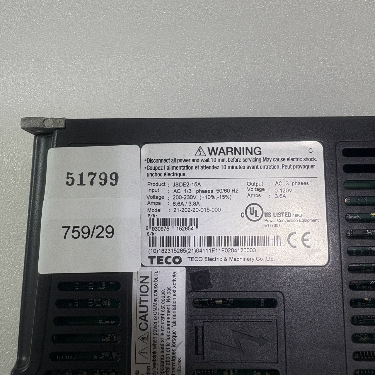 JSDE2-15A SERVO DRIVE " TECO "