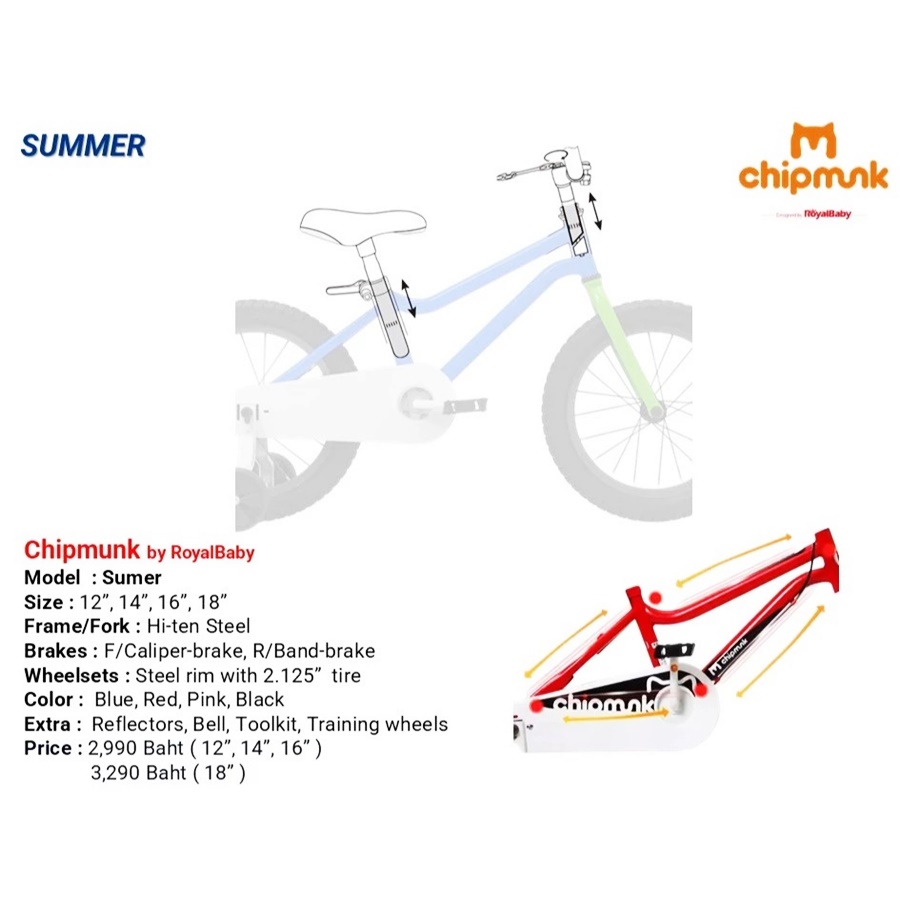 ChipMunk Summer high-quality kids bicycle 12-18" for children 3-9 years.