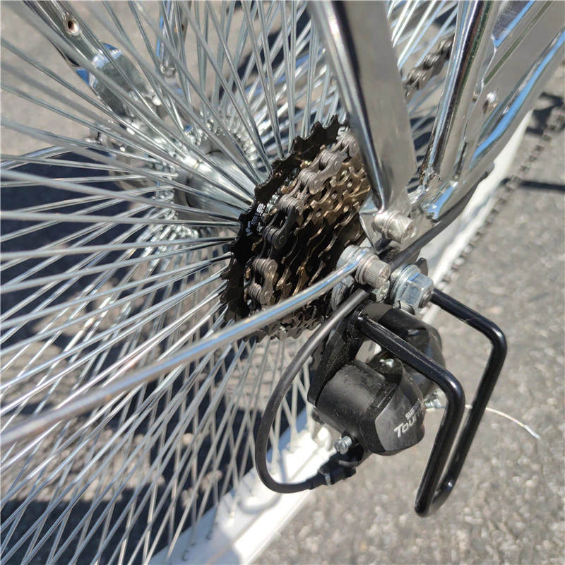 จักรยานครุยเซอร์ AOK BIKE Cruiser Beach bike เฟรมเหล็กชุบโครเมี่ยม ตะเกียบคู่ เกียร์ชิมาโน่ 7 สปีด ล้อขนาด 24 26 นิ้ว มาพร้อมกระเป๋า 3 ใบสไตล์วินเทจ