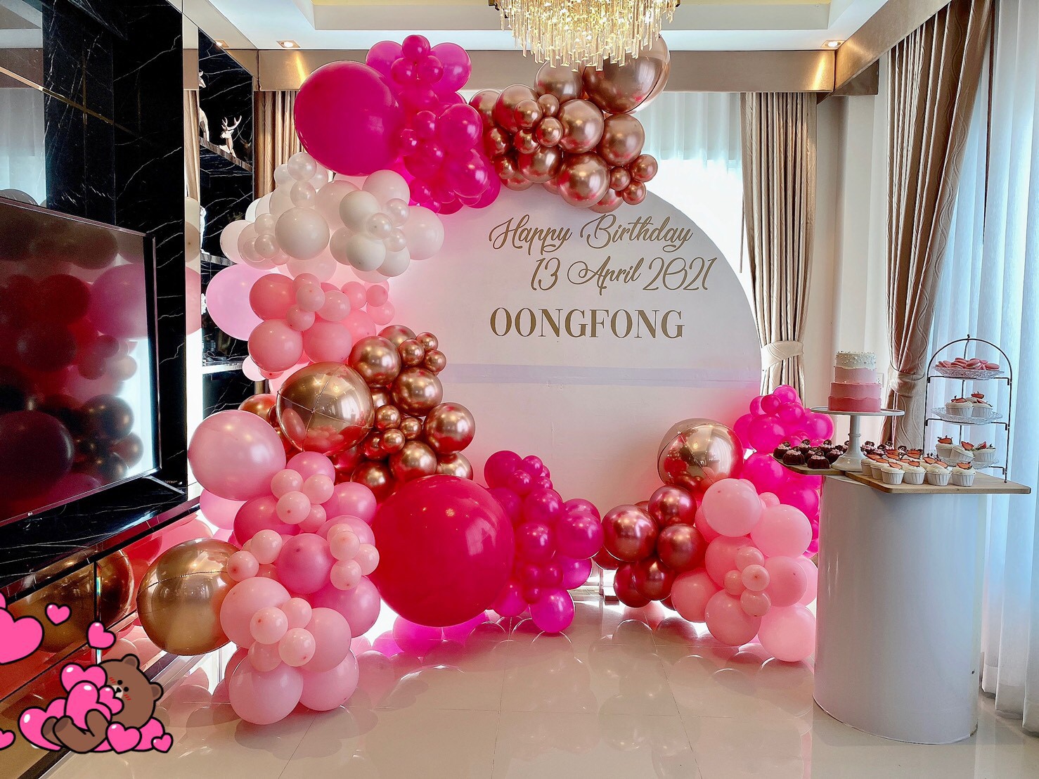 Organic Backdrop วันเกิด ฉากกลม ขนาด 2x2 เมตร พร้อมตกแต่ง ราคาโทรสอบถาม สามารถเปลี่ยนสีลูกโป่ง/เปลี่ยนข้อความได้