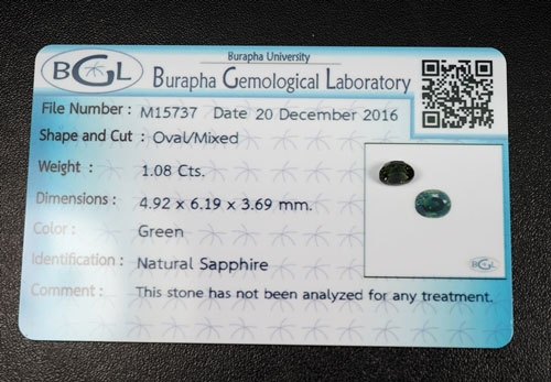 พลอยมรกตบางกะจะ 1.08 กะรัตพร้อมใบเซอร์