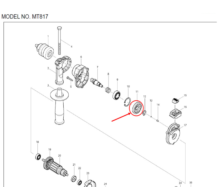 เฟือง สว่าน มาคเทค Maktec MT817, M8103, M8103B [#11] Pn.227761-9 (แท้) ## (*)