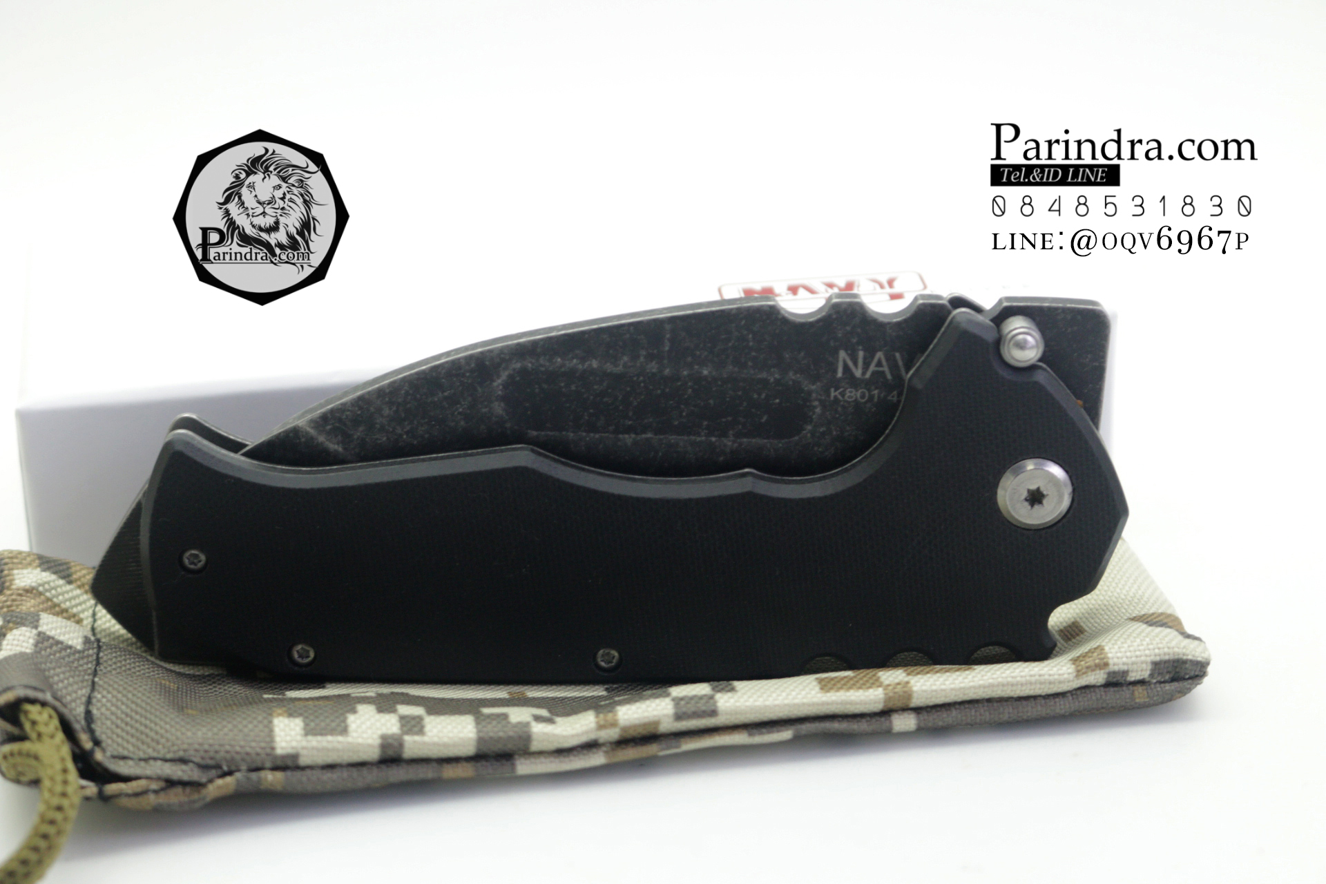 มีดพับ Navy รุ่น K801B สีดำ ใบสีดำ StoneWash ด้าม G10 ทรงสวย ของแท้ 100%