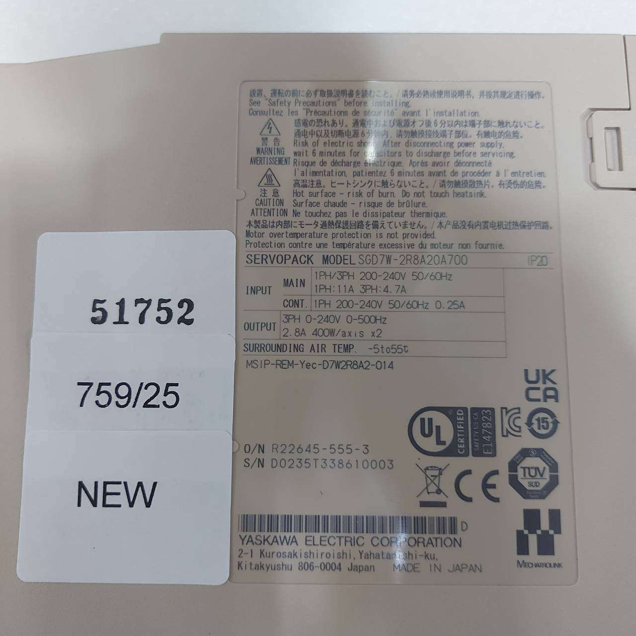 SGD7W-2R8A20A700 SERVOPACK " YASKAWA "