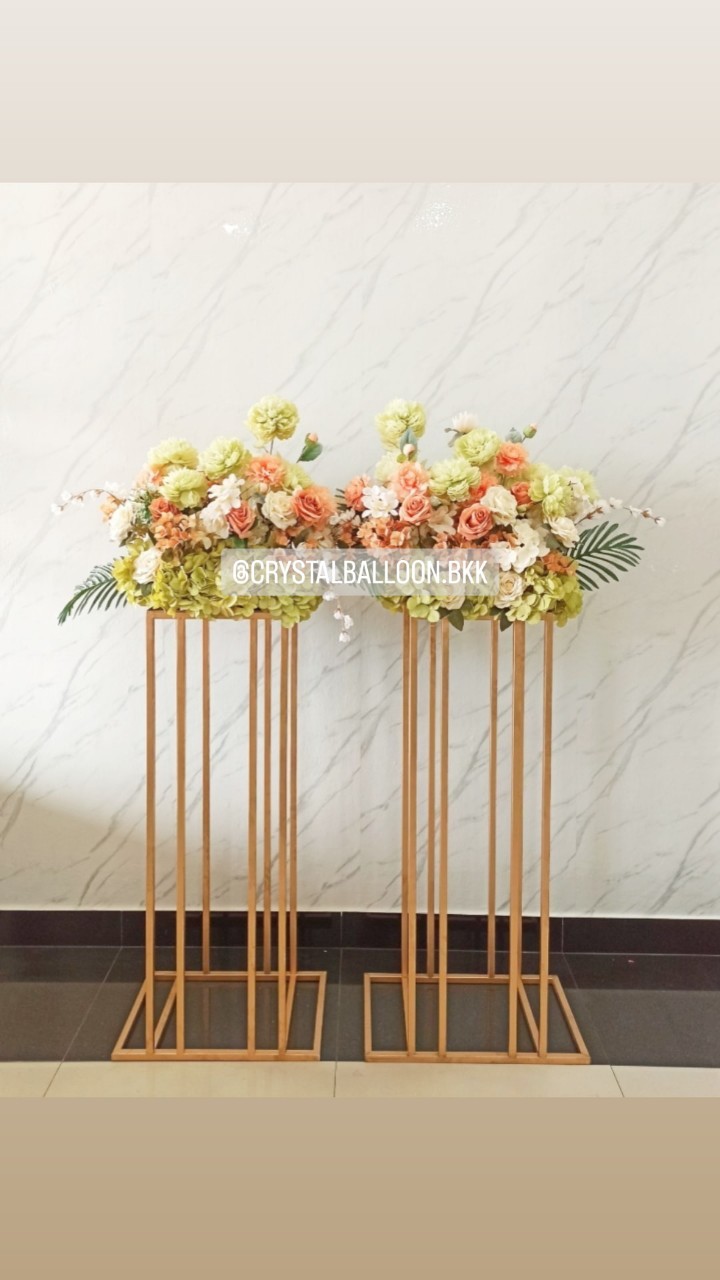 Artificial Flower Stand เปิดงาน 2 ชิ้น (แบบเช่า) โทนเขียว-ส้ม พร้อมตกแต่ง สามารถเปลี่ยนสีได้