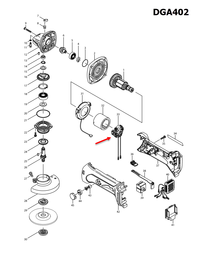 ENDBELL COMPLETE หินเจียร Makita DGA402, DGA452, DGA800, DGA801, DJN161, DJS101, DJS161, DPJ180 [#33] Pn.638448-2 (แท้) ##(**)