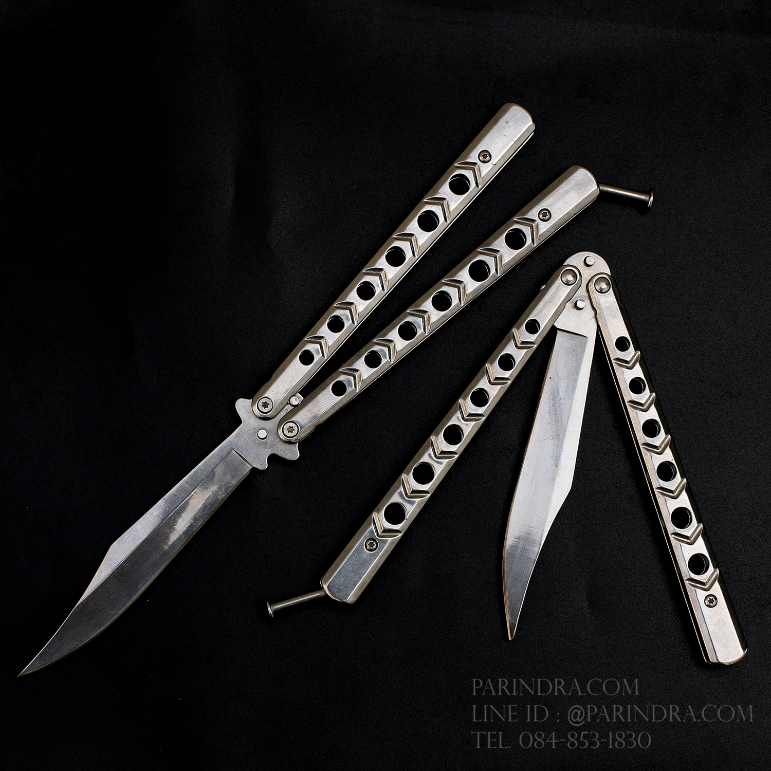 มีดบาลีซอง Balisong มีดควง มีดปีกผีเสื้อ แบบยาว สีเงิน ควงง่าย