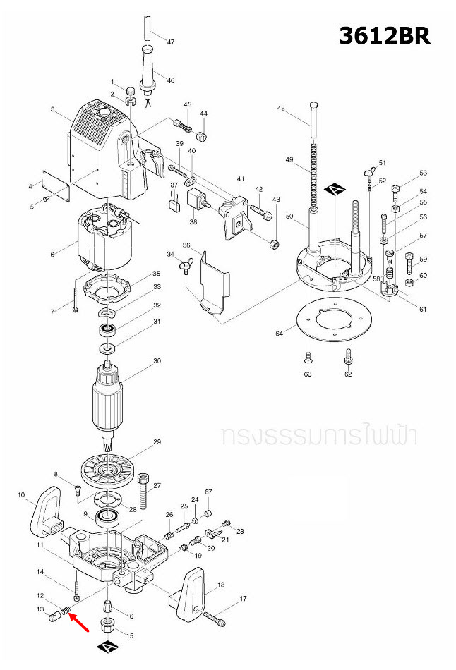สปริงสลัก เราท์เตอร์ (Router) Makita-มากีต้า 3612BR [#12] Pn.231142-1 (แท้) ##