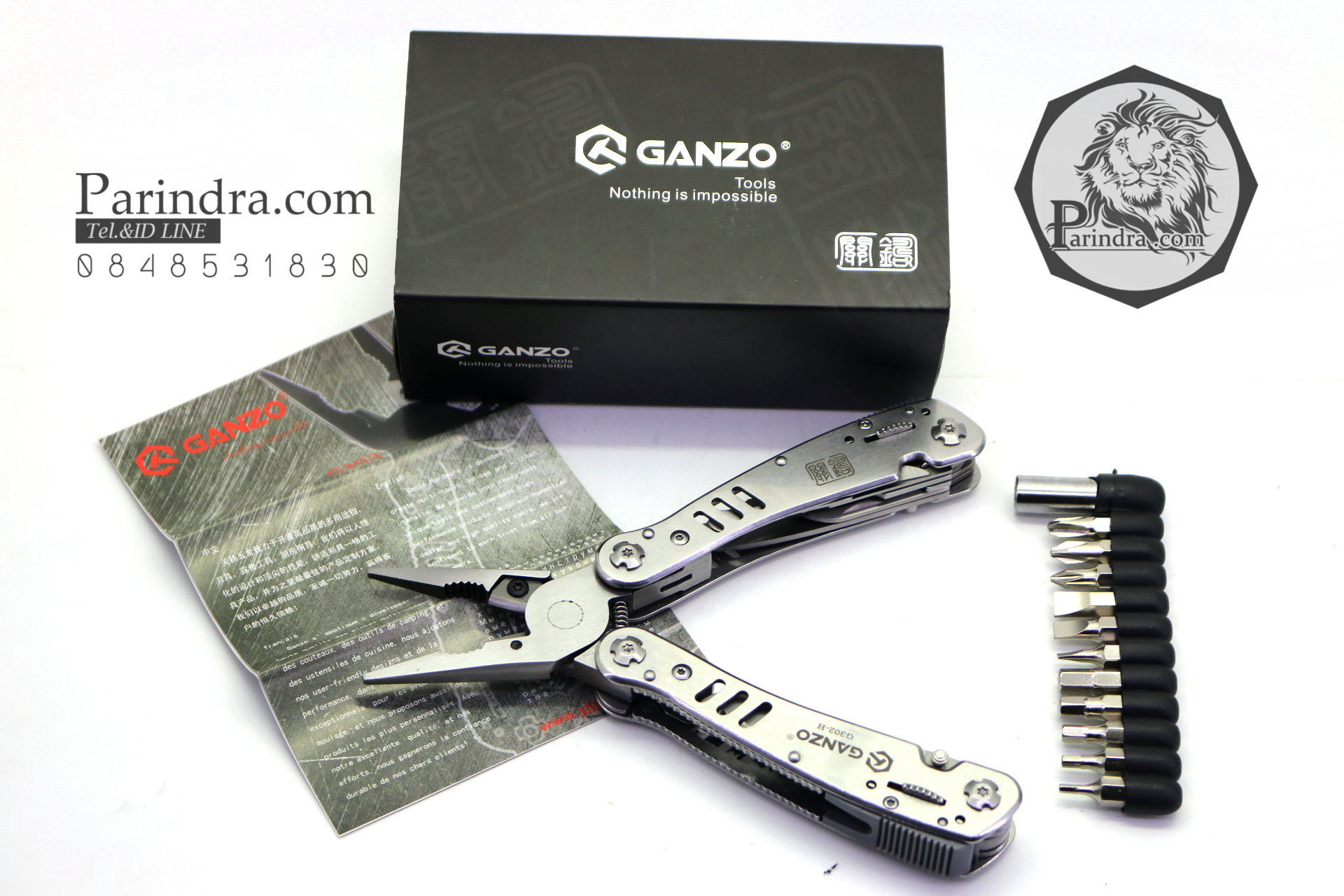 คีมเอนกประสงค์ Multi-Tools Ganzo กานโซ่ รุ่น G302-H สีเงินไทเทเนี่ยม ของแท้ 100%