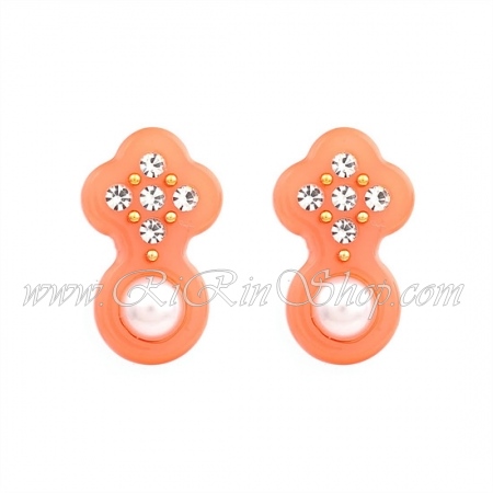 Aznavour ต่างหู, ตุ้มหู เซลลูโลส แต่งคริสตัลและมุก Swarovski ( Peach )