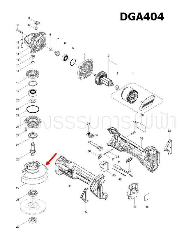 TOOLLESS WHEEL COVER หินเจียรไร้สาย Makita มากีต้า DGA404 [#27] Pn.122893-6 (แท้) ##(**)