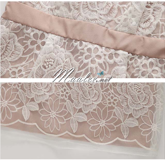 พร้อมส่ง ชุดเดรส/ชุดราตรีสั้น แขนกุด สีนู๊ด ผ้าแก้วปักลายดอกกุหลาบ ช่วงด้านหน้าและด้านหลังเป็นแบบซีทรู (เหลือเฉพาะไซส์ L)