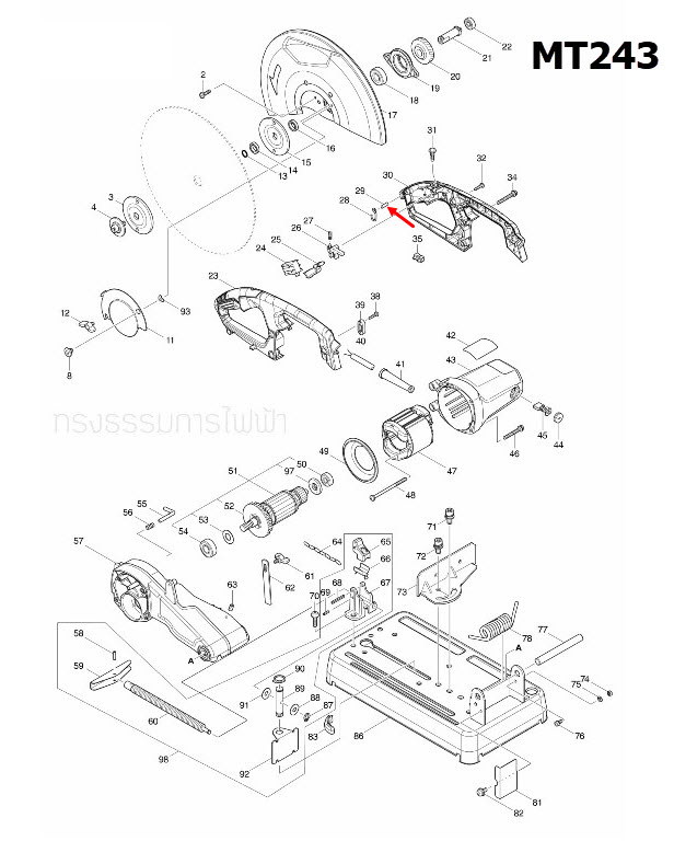 PIN 6 แท่นตัด Maktec-มาคเทค MT240, MT241, MT243 [#29] Pn.256012-3 (แท้) ##